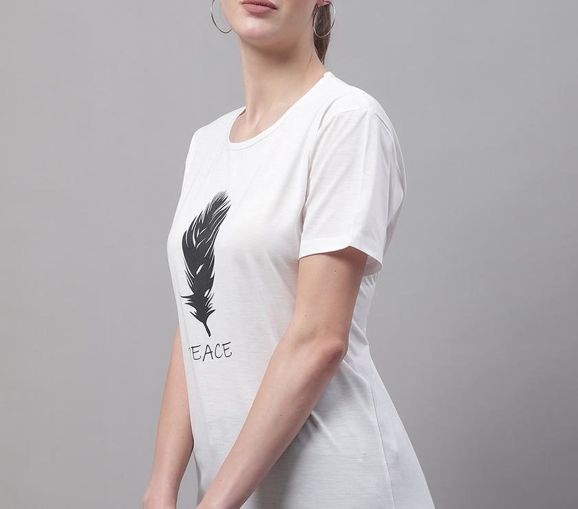 Vimal Jonney Round Neck Cotton Printed White T-Shirt for Women
