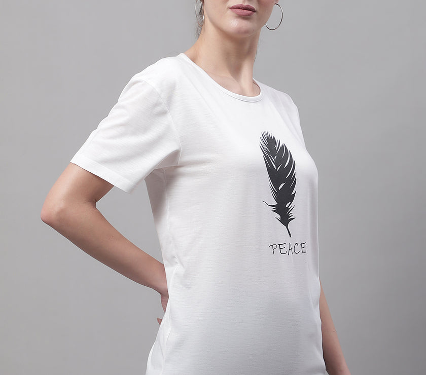 Vimal Jonney Round Neck Cotton Printed White T-Shirt for Women