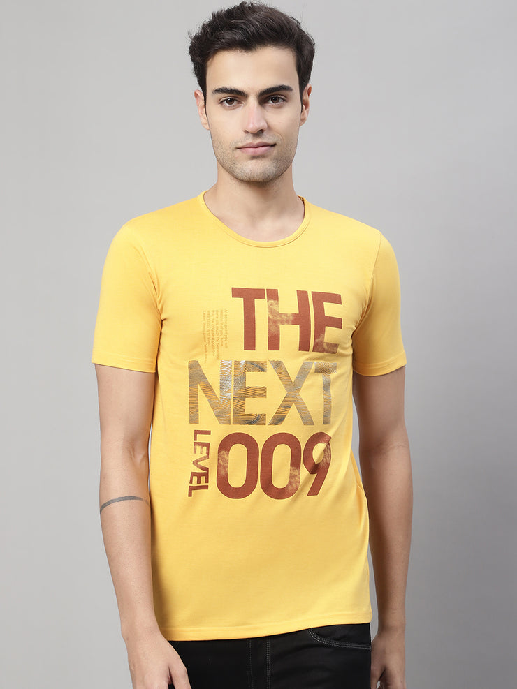 Vimal Jonney Round Neck Cotton Printed Yellow T-Shirt for Men