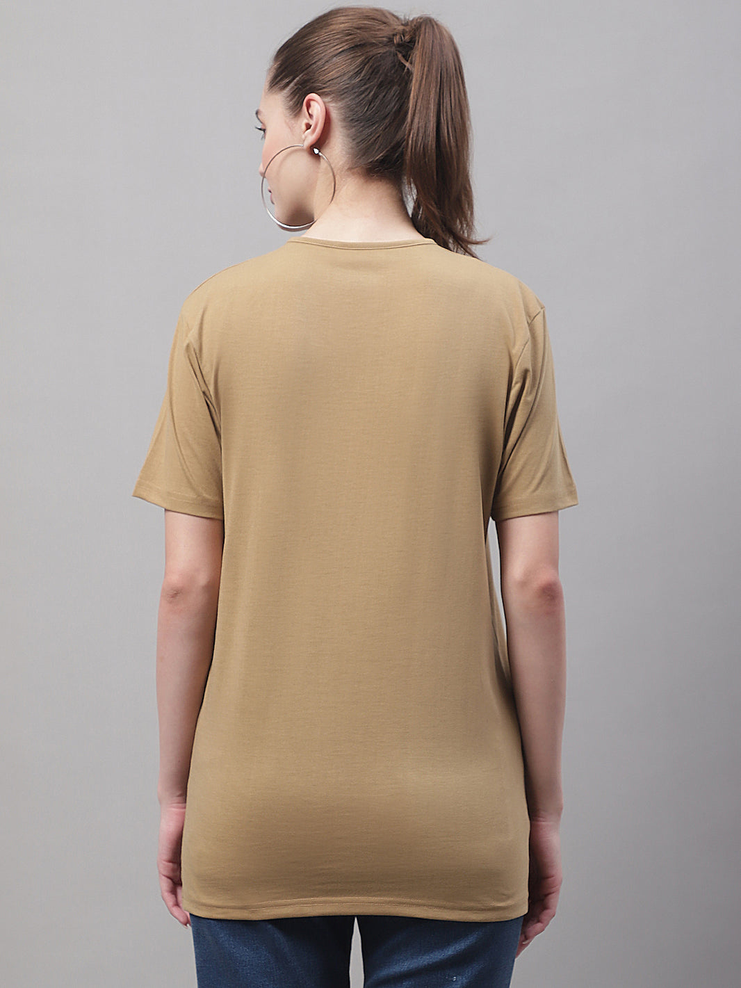 Vimal Jonney Round Neck Cotton Printed Mud T-Shirt for Women