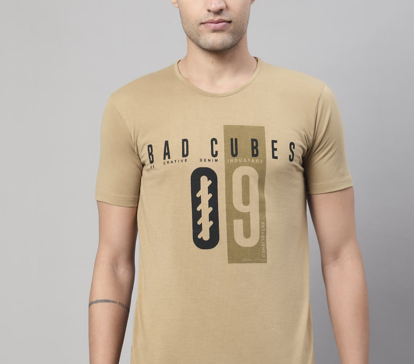 Vimal Jonney Round Neck Cotton Printed Mud T-Shirt for Men