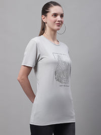 Vimal Jonney Round Neck Cotton Printed Light Grey T-Shirt for Women