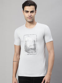 Vimal Jonney Round Neck Cotton Printed Light Grey T-Shirt for Men