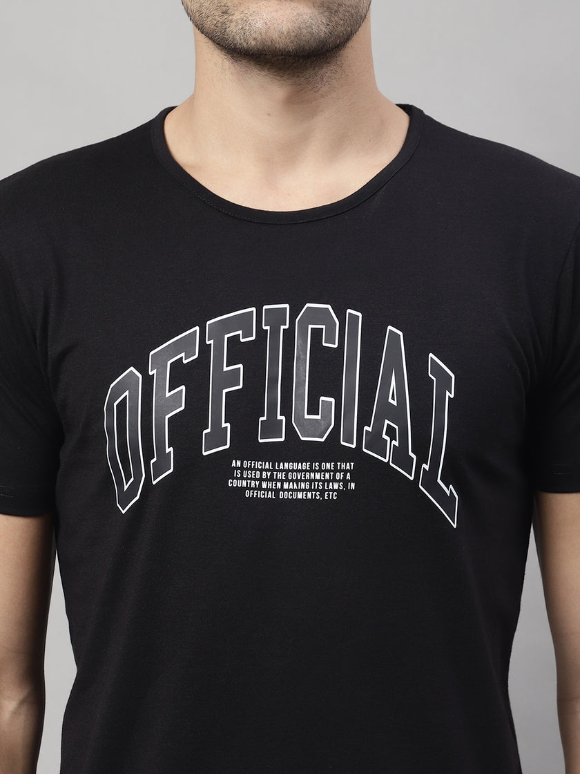 Vimal Jonney Round Neck Cotton Printed Black T-Shirt for Men