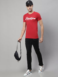 Vimal Jonney Round Neck Cotton Printed Red T-Shirt for Men