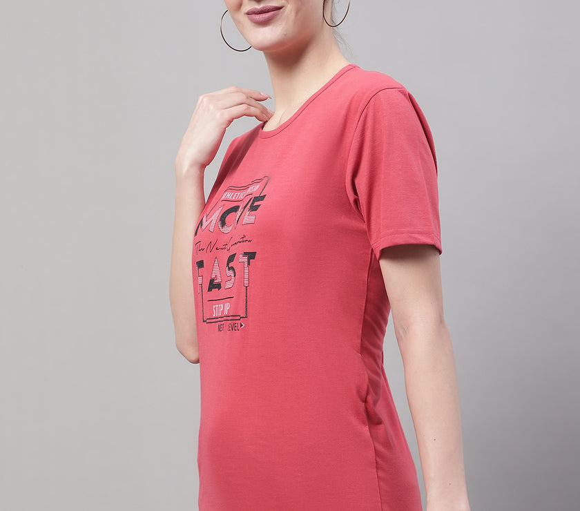 Vimal Jonney Round Neck Cotton Printed Pink T-Shirt for Women