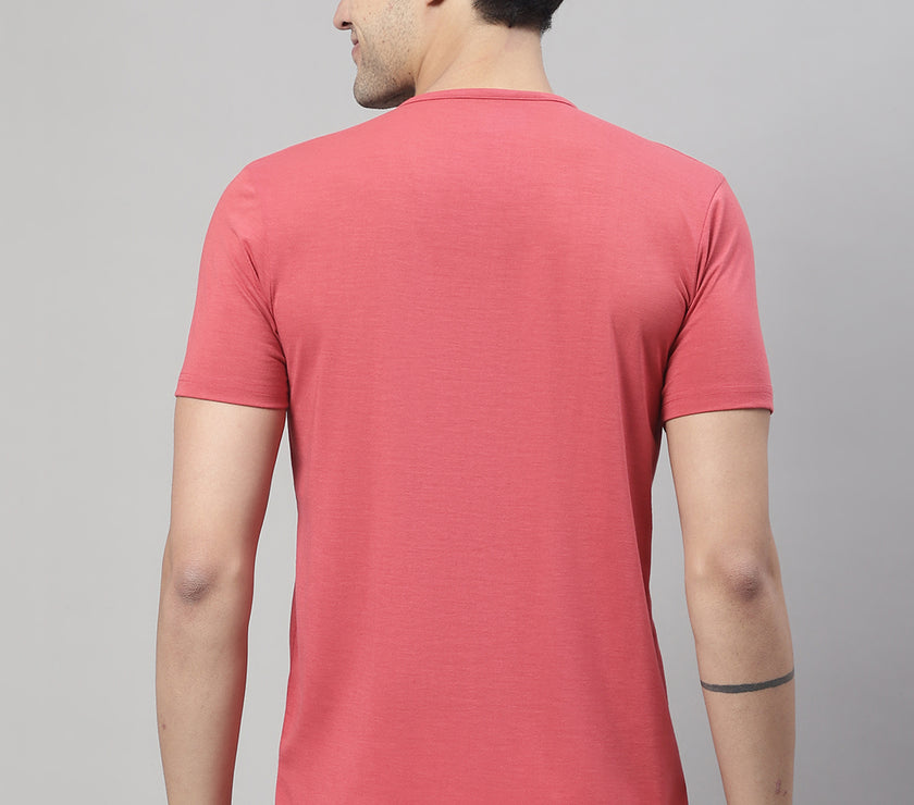 Vimal Jonney Round Neck Cotton Printed Pink T-Shirt for Men