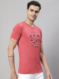 Vimal Jonney Round Neck Cotton Printed Pink T-Shirt for Men