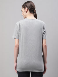 Vimal Jonney Round Neck Cotton Printed Grey Melange T-Shirt for Women