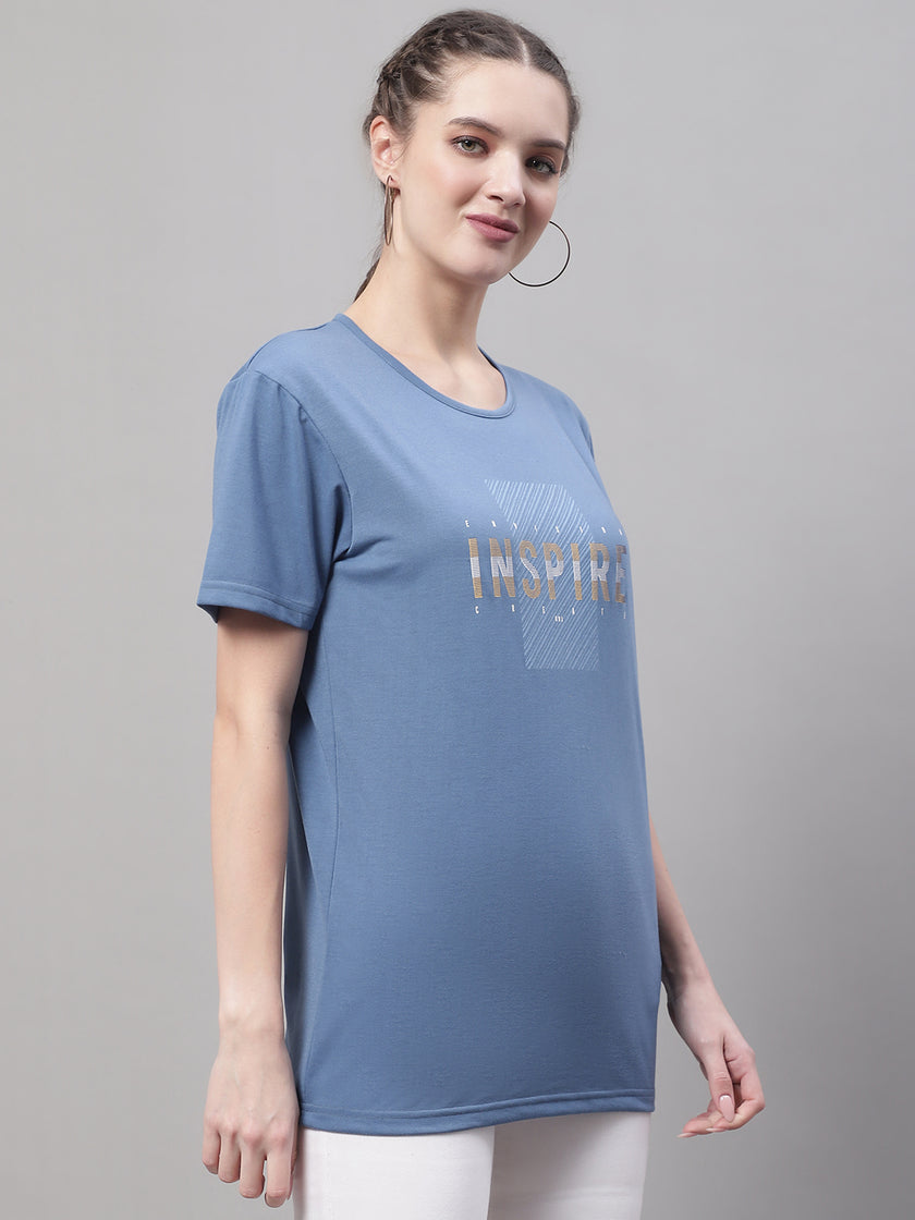 Vimal Jonney Round Neck Cotton Printed Dark Grey T-Shirt for Women