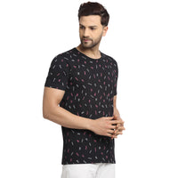 VIMAL JONNEY Men's Black Printed Round Neck Tshirt