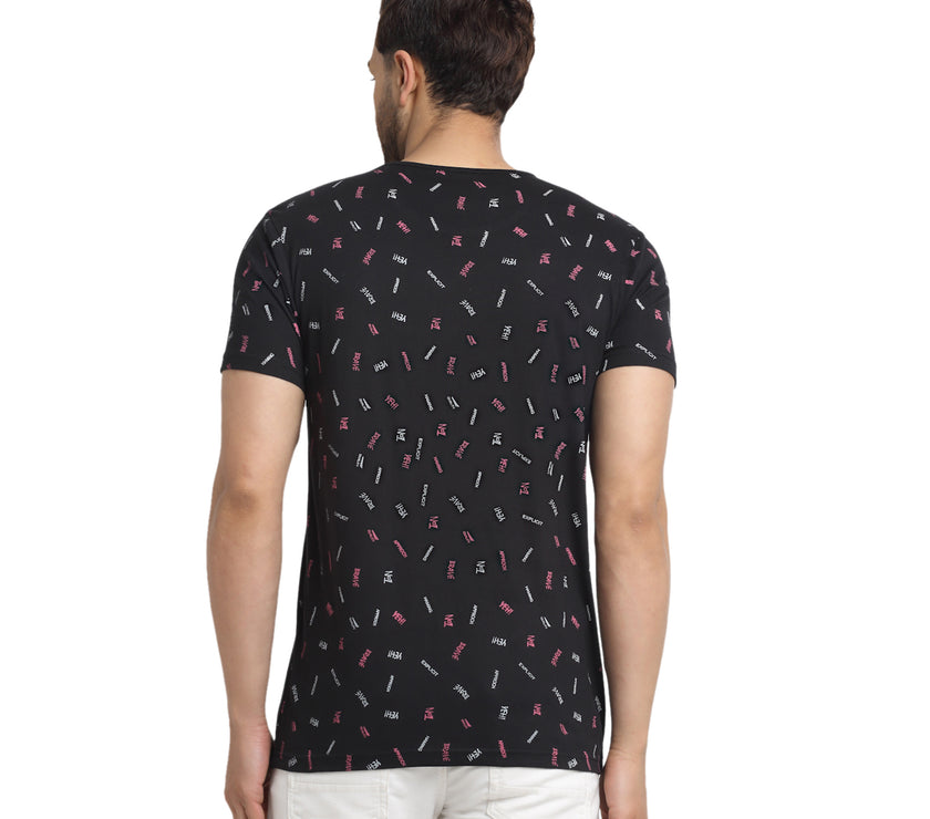 VIMAL JONNEY Men's Black Printed Round Neck Tshirt