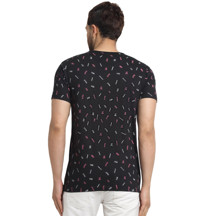 VIMAL JONNEY Men's Black Printed Round Neck Tshirt