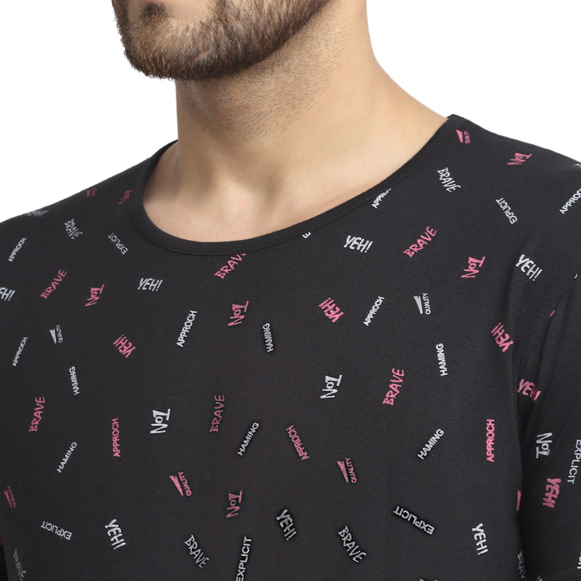 VIMAL JONNEY Men's Black Printed Round Neck Tshirt