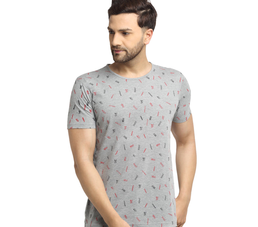 VIMAL JONNEY Men's Grey Printed Round Neck Tshirt