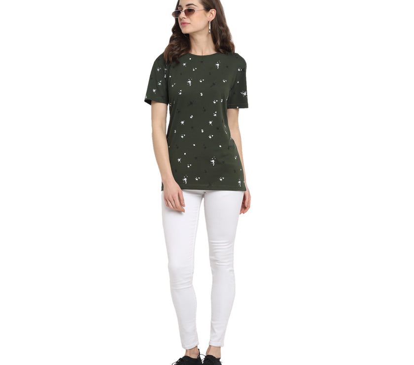 Vimal Jonney Olive Half Sleeve T-shirt For Women's