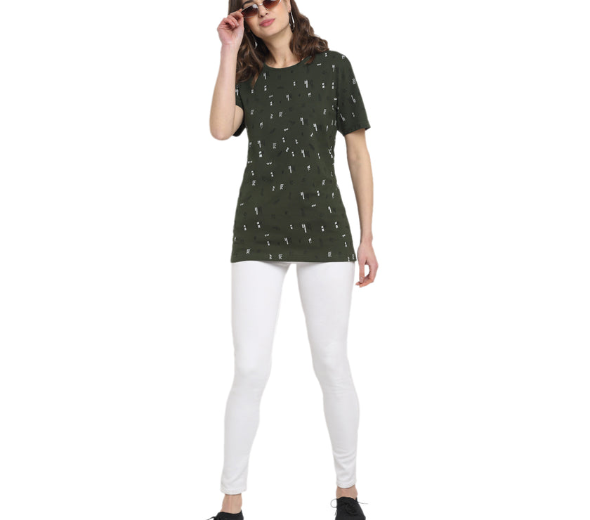 Vimal Jonney Olive Half Sleeve T-shirt For Women's