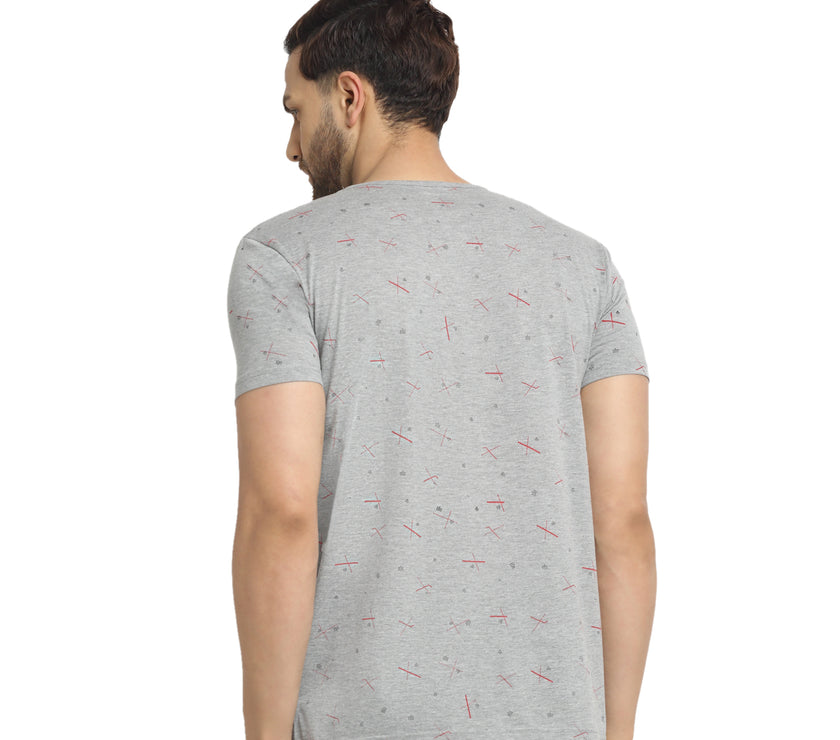 VIMAL JONNEY Men's Grey Printed Round Neck Tshirt