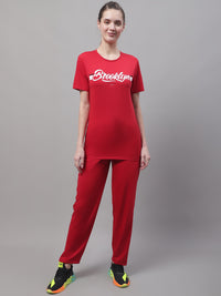 Vimal Jonney Red Cotton Printed Co-ord Set Tracksuit For Women