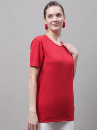 Vimal Jonney Round Neck Cotton Solid Red T-Shirt for Women