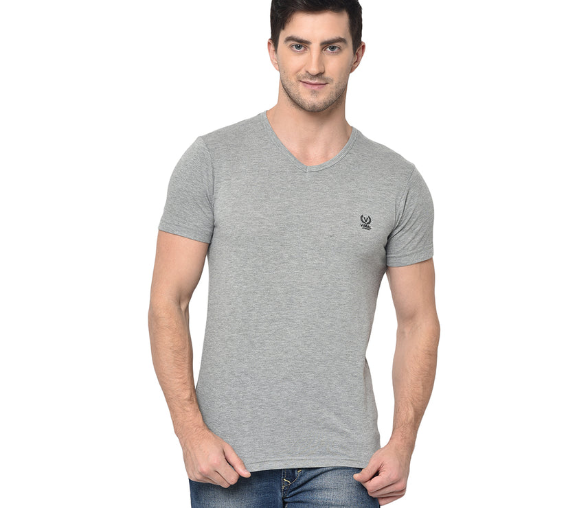 Vimal Jonney Round Neck Silver T-shirt For Men's