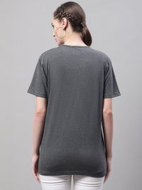 Vimal Jonney V Neck Cotton Solid Grey T-Shirt for Women