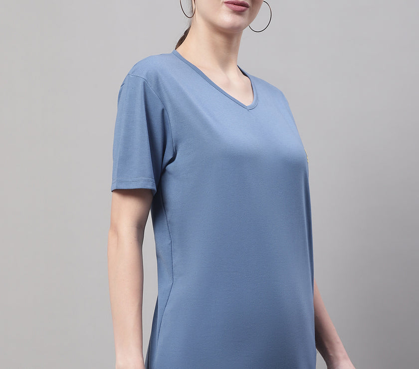 Vimal Jonney V Neck Cotton Solid Dark Grey T-Shirt for Women