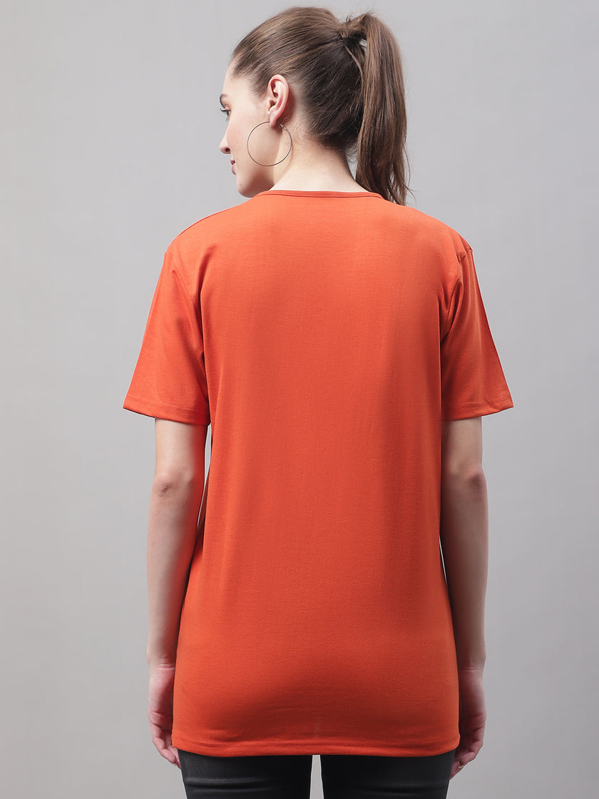 Vimal Jonney V Neck Cotton Solid Rust T-Shirt for Women