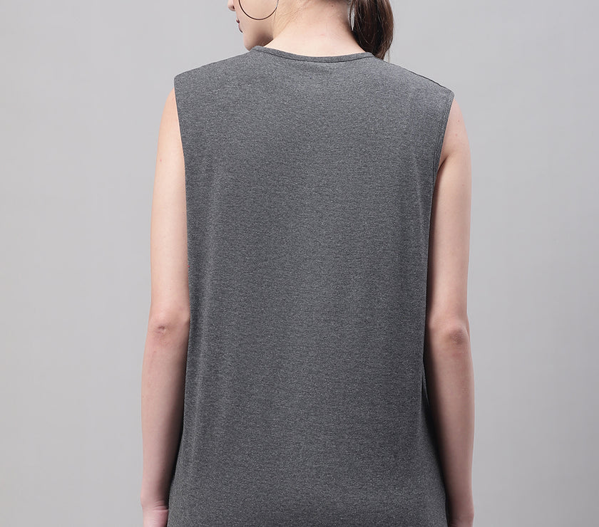 Vimal Jonney Regular Fit Cotton Solid Anthracite Gym Vest for Women