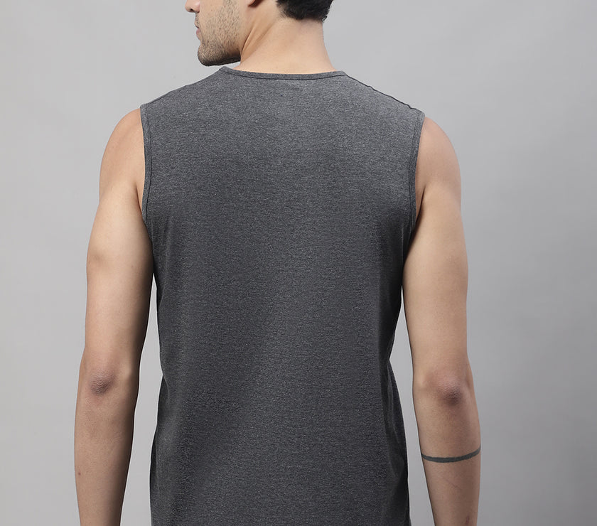 Vimal Jonney Regular Fit Cotton Solid Anthracite Gym Vest for Men