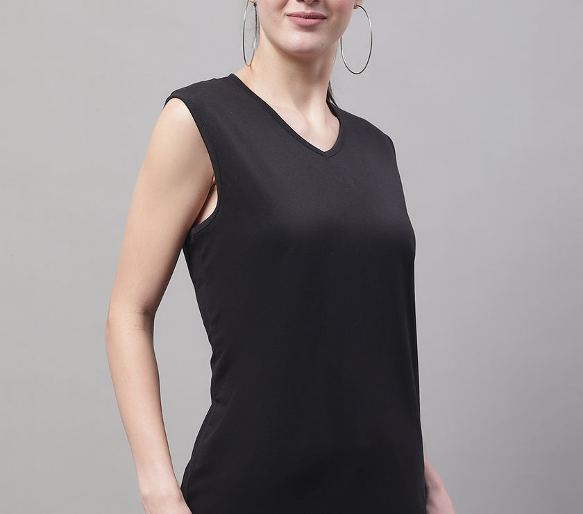Vimal Jonney Regular Fit Cotton Solid Black Gym Vest for Women