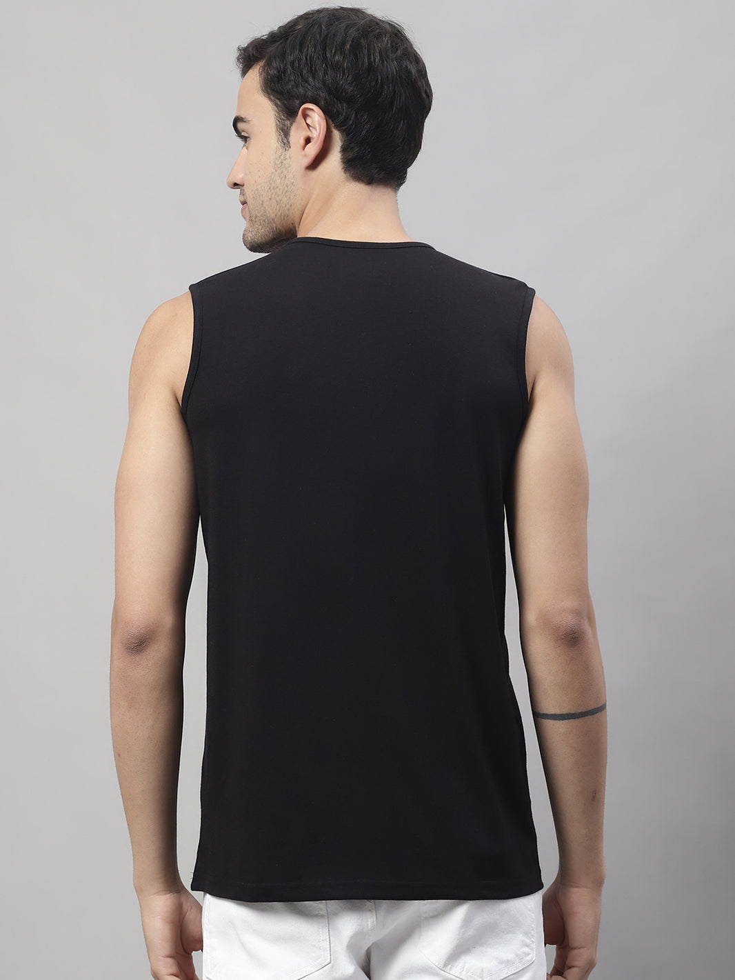 Vimal Jonney Regular Fit Cotton Solid Black Gym Vest for Men