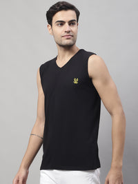 Vimal Jonney Regular Fit Cotton Solid Black Gym Vest for Men