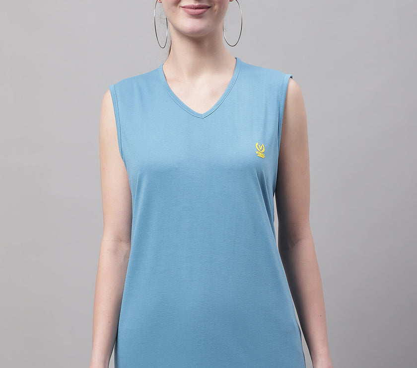 Vimal Jonney Regular Fit Cotton Solid Blue Gym Vest for Women