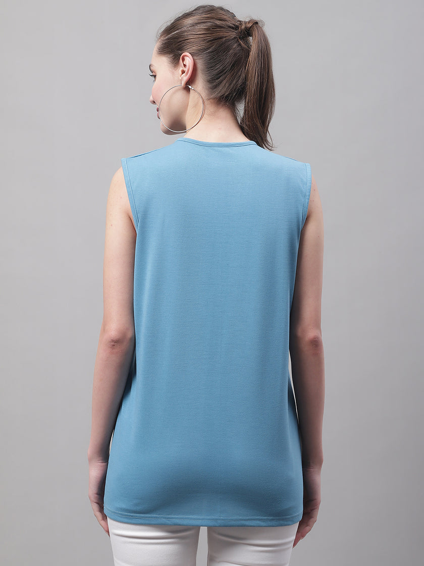 Vimal Jonney Regular Fit Cotton Solid Blue Gym Vest for Women