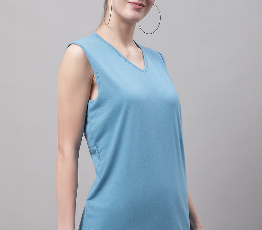 Vimal Jonney Regular Fit Cotton Solid Blue Gym Vest for Women