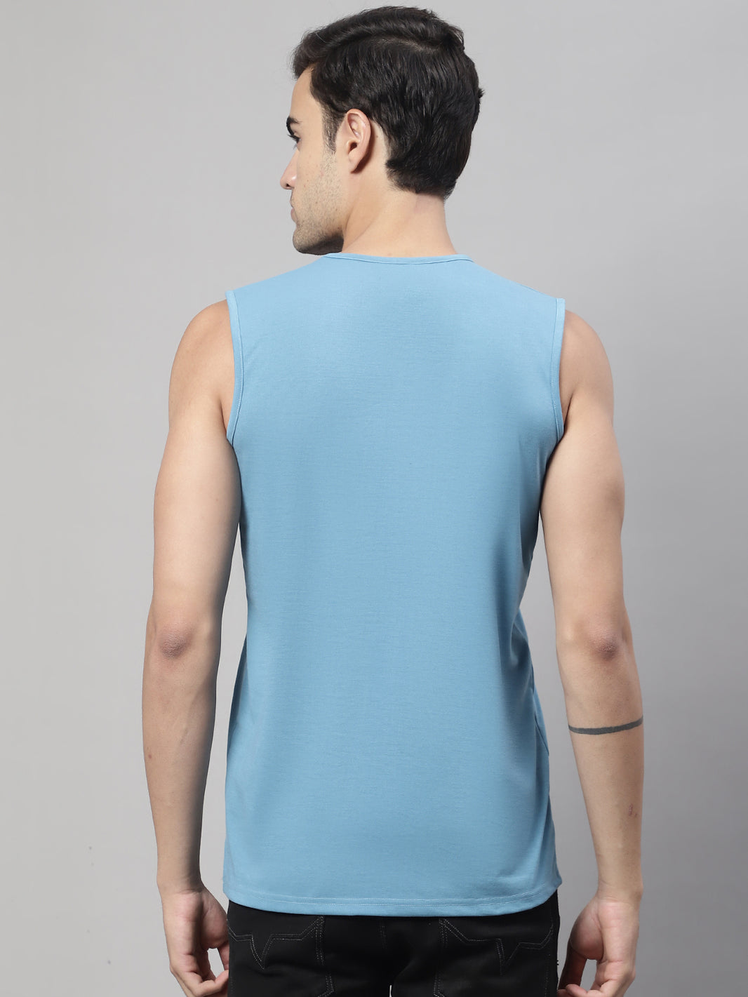 Vimal Jonney Regular Fit Cotton Solid Blue Gym Vest for Men