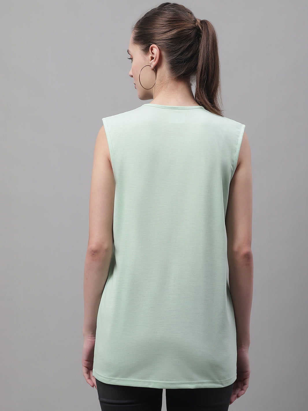 Vimal Jonney Regular Fit Cotton Solid Light Green Gym Vest for Women
