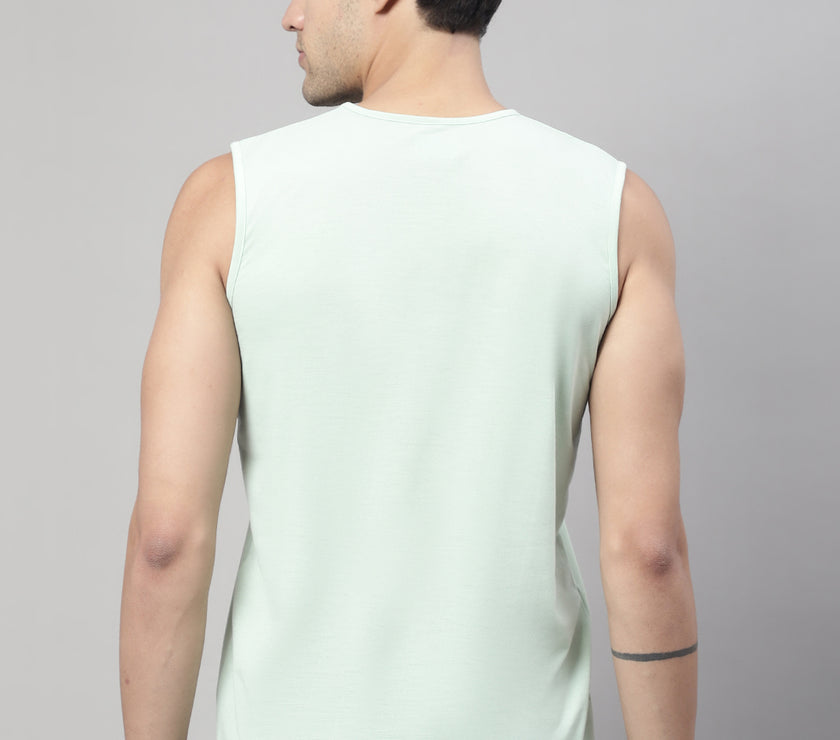 Vimal Jonney Regular Fit Cotton Solid Light Green Gym Vest for Men