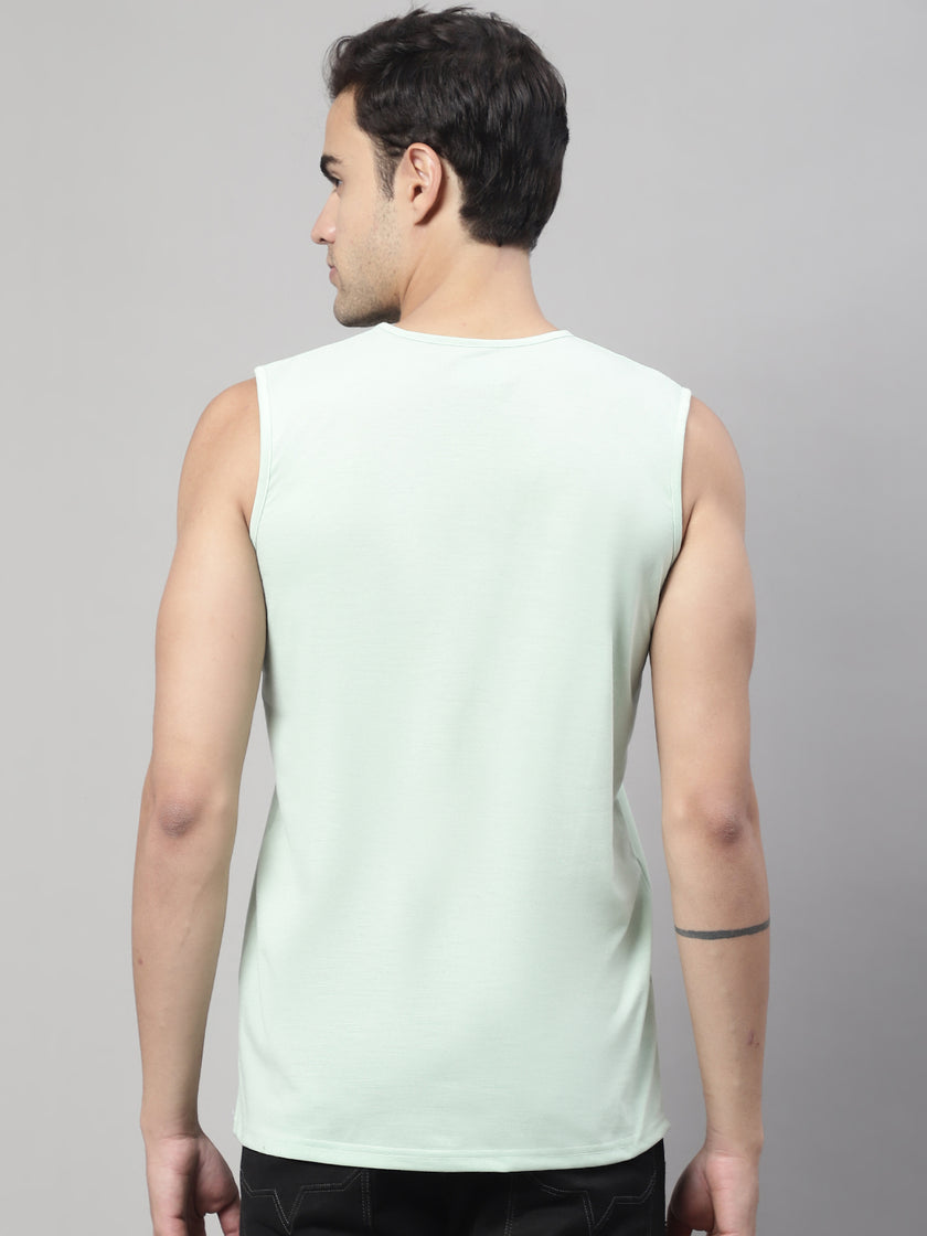 Vimal Jonney Regular Fit Cotton Solid Light Green Gym Vest for Men