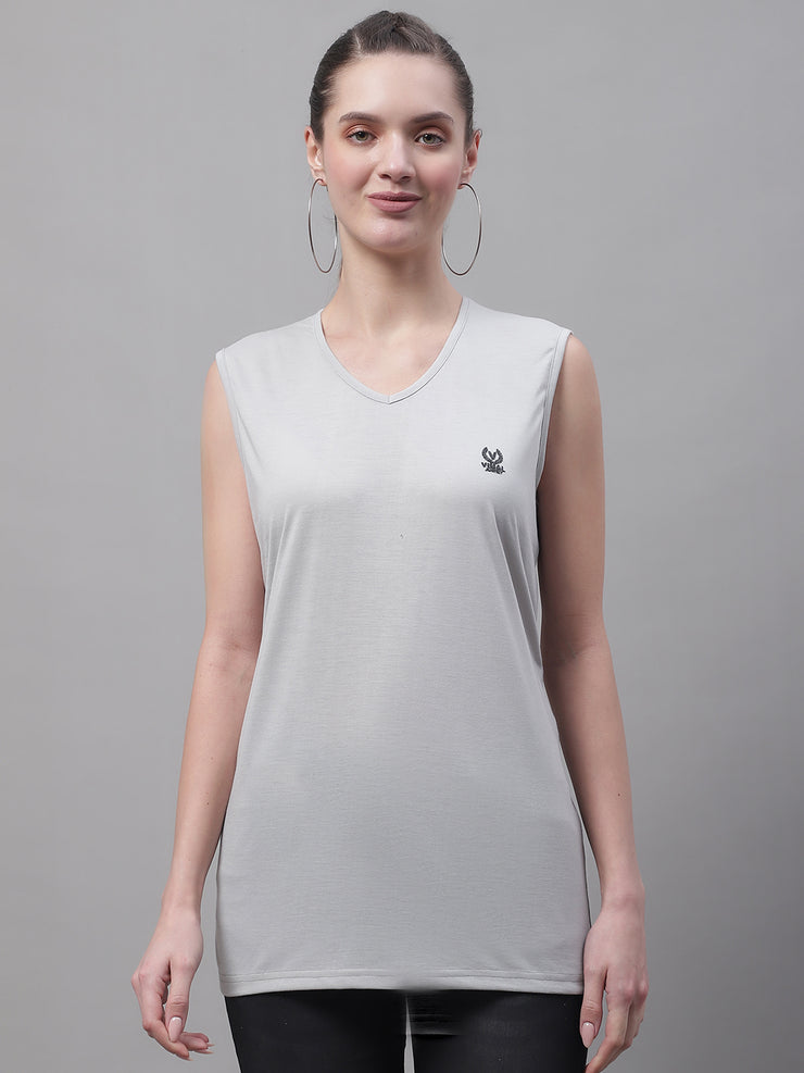 Vimal Jonney Regular Fit Cotton Solid Light Grey Gym Vest for Women