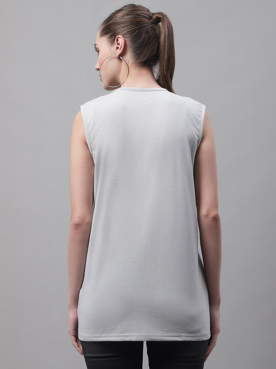 Vimal Jonney Regular Fit Cotton Solid Light Grey Gym Vest for Women