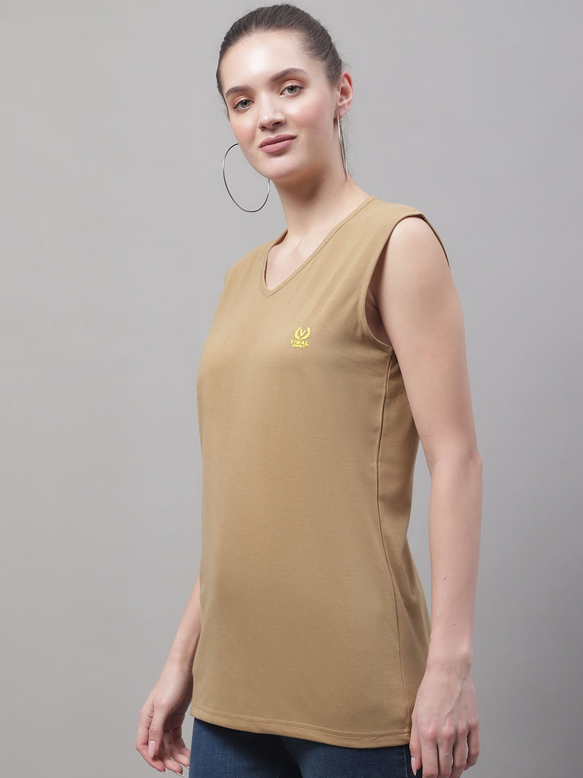 Vimal Jonney Regular Fit Cotton Solid Mud Gym Vest for Women