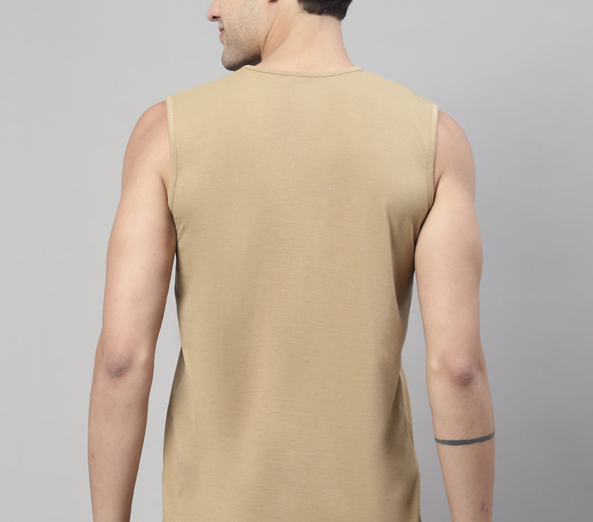 Vimal Jonney Regular Fit Cotton Solid Mud Gym Vest for Men