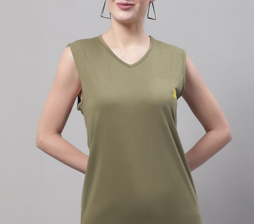 Vimal Jonney Regular Fit Cotton Solid Olive Gym Vest for Women
