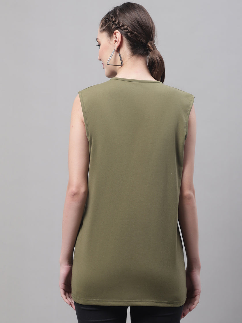 Vimal Jonney Regular Fit Cotton Solid Olive Gym Vest for Women