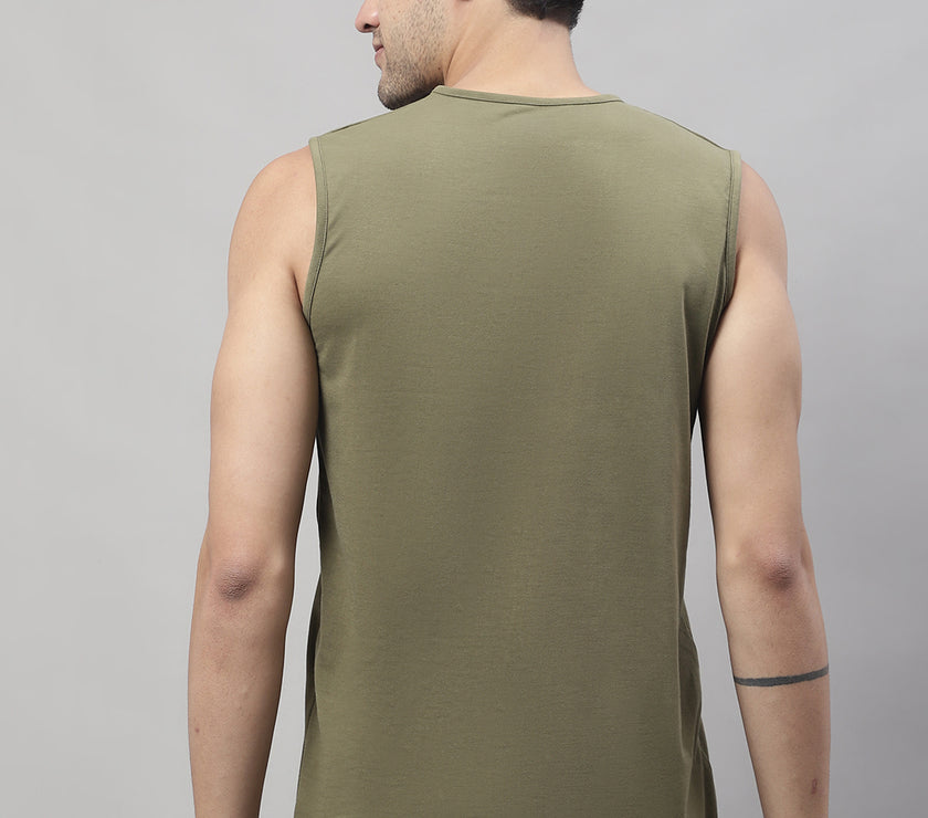 Vimal Jonney Regular Fit Cotton Solid Olive Gym Vest for Men