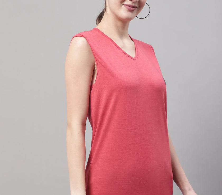 Vimal Jonney Regular Fit Cotton Solid Pink Gym Vest for Women