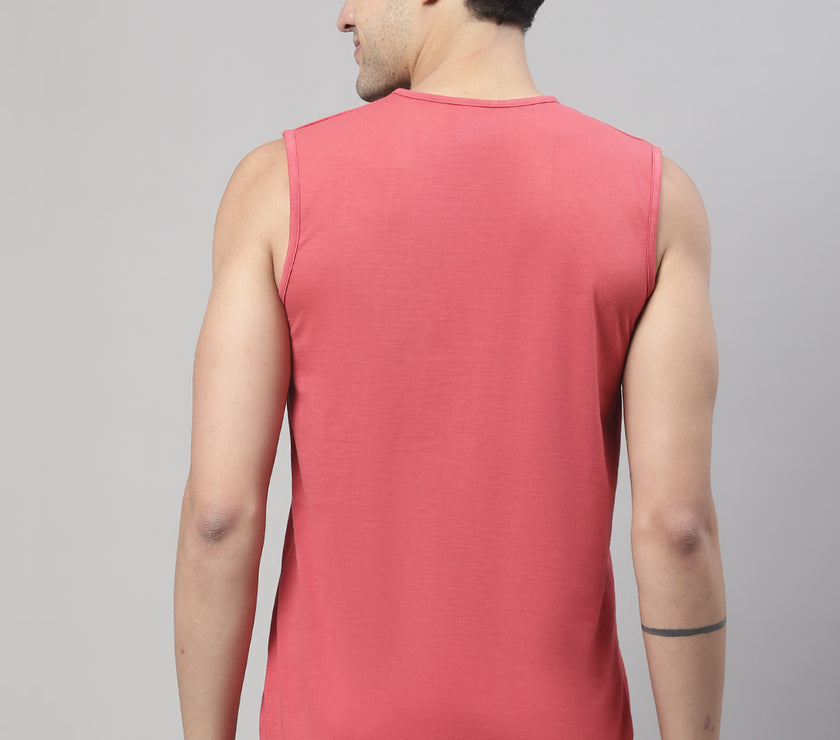 Vimal Jonney Regular Fit Cotton Solid Pink Gym Vest for Men