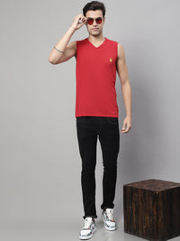 Vimal Jonney Regular Fit Cotton Solid Red Gym Vest for Men